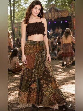 Festival Goblincore Wild Fable Brown linen blend Crop Top XS Summer Minimalist